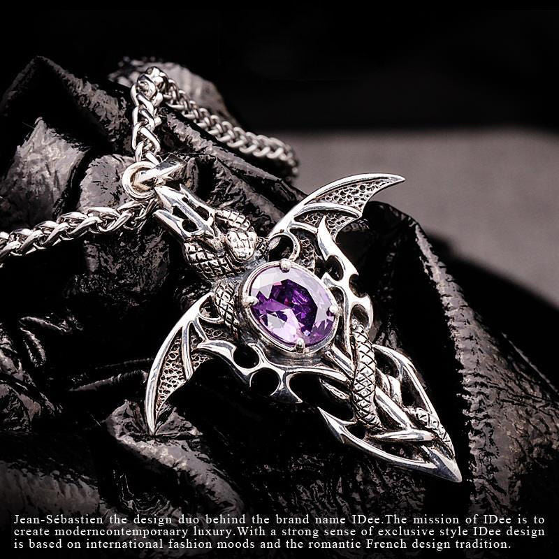 Vintage Demon Sword Pendant with Amethyst Necklace