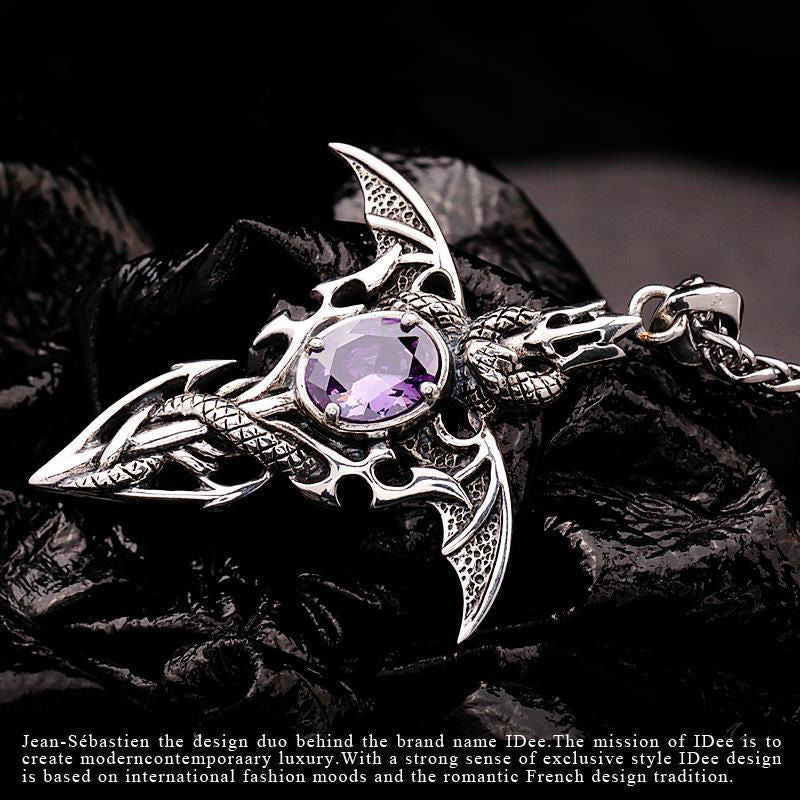 Vintage Demon Sword Pendant with Amethyst Necklace