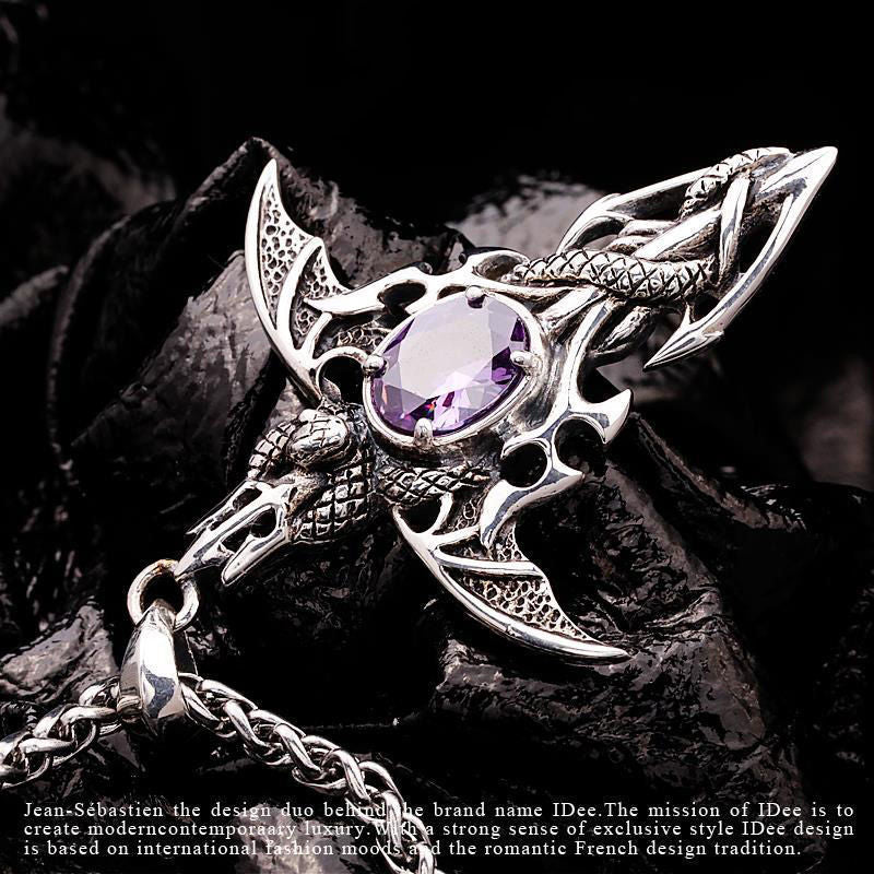 Vintage Demon Sword Pendant with Amethyst Necklace