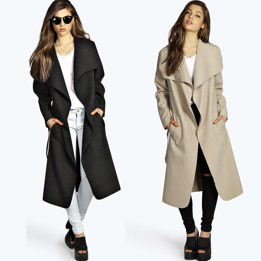Plus Size Woolen Coat with Belt for Fall/Winter