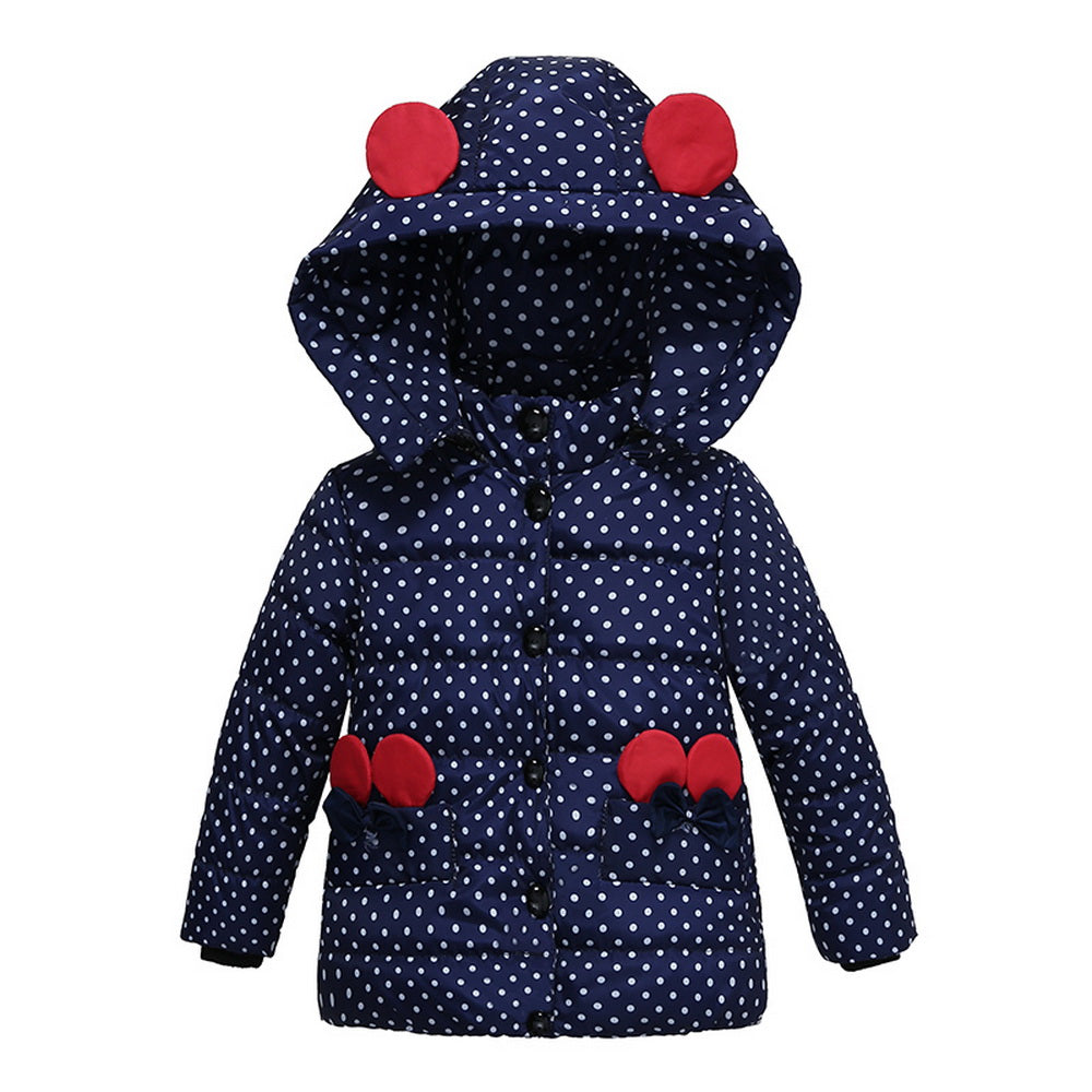 Girls' Cotton Coat with Hood and Animal Design Jacket