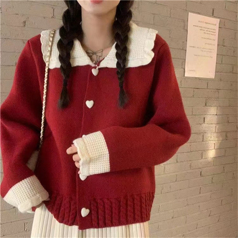 Women's Solid Color Sweater with Doll Collar