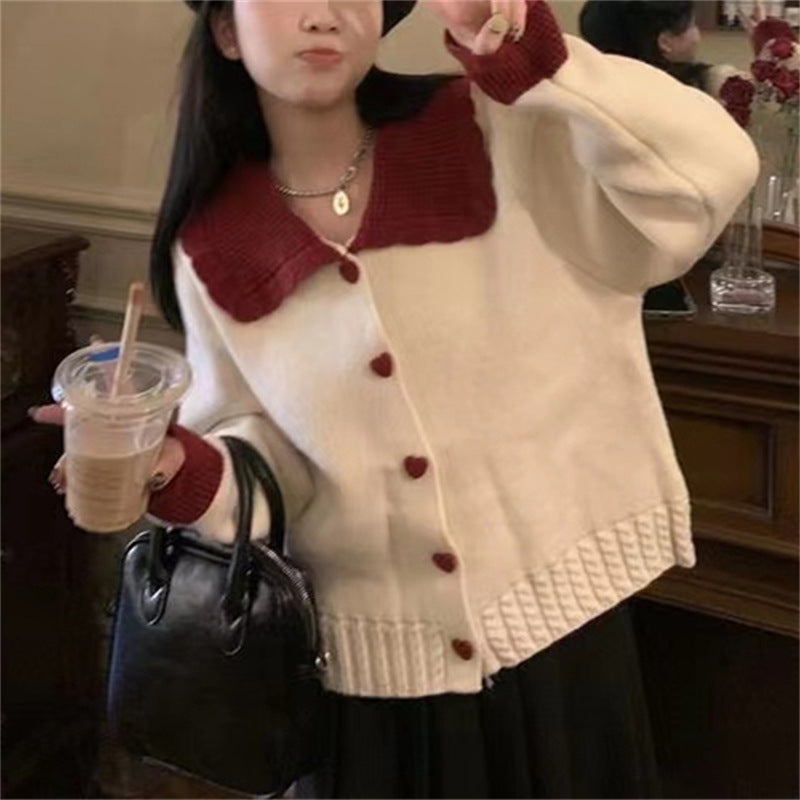 Women's Solid Color Sweater with Doll Collar
