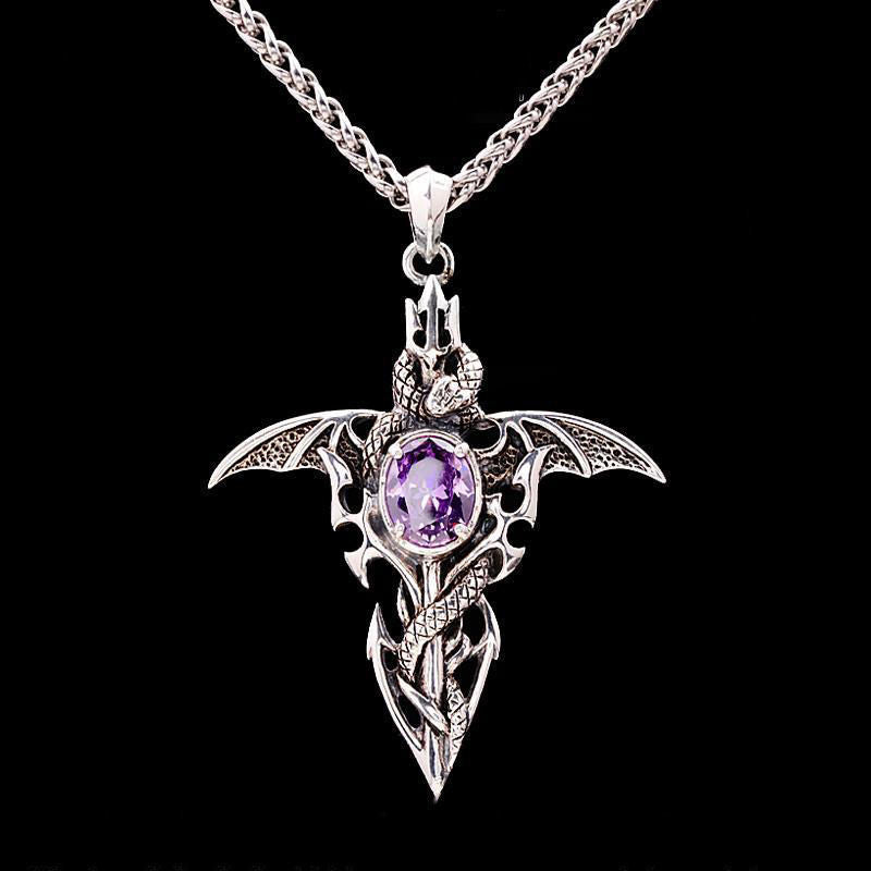 Vintage Demon Sword Pendant with Amethyst Necklace