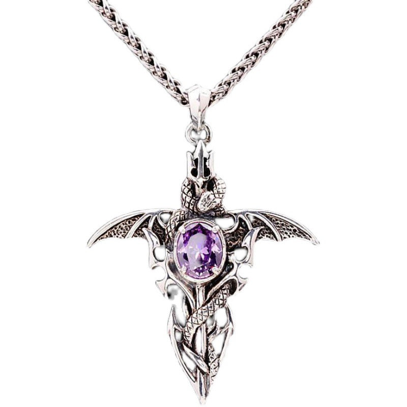 Vintage Demon Sword Pendant with Amethyst Necklace