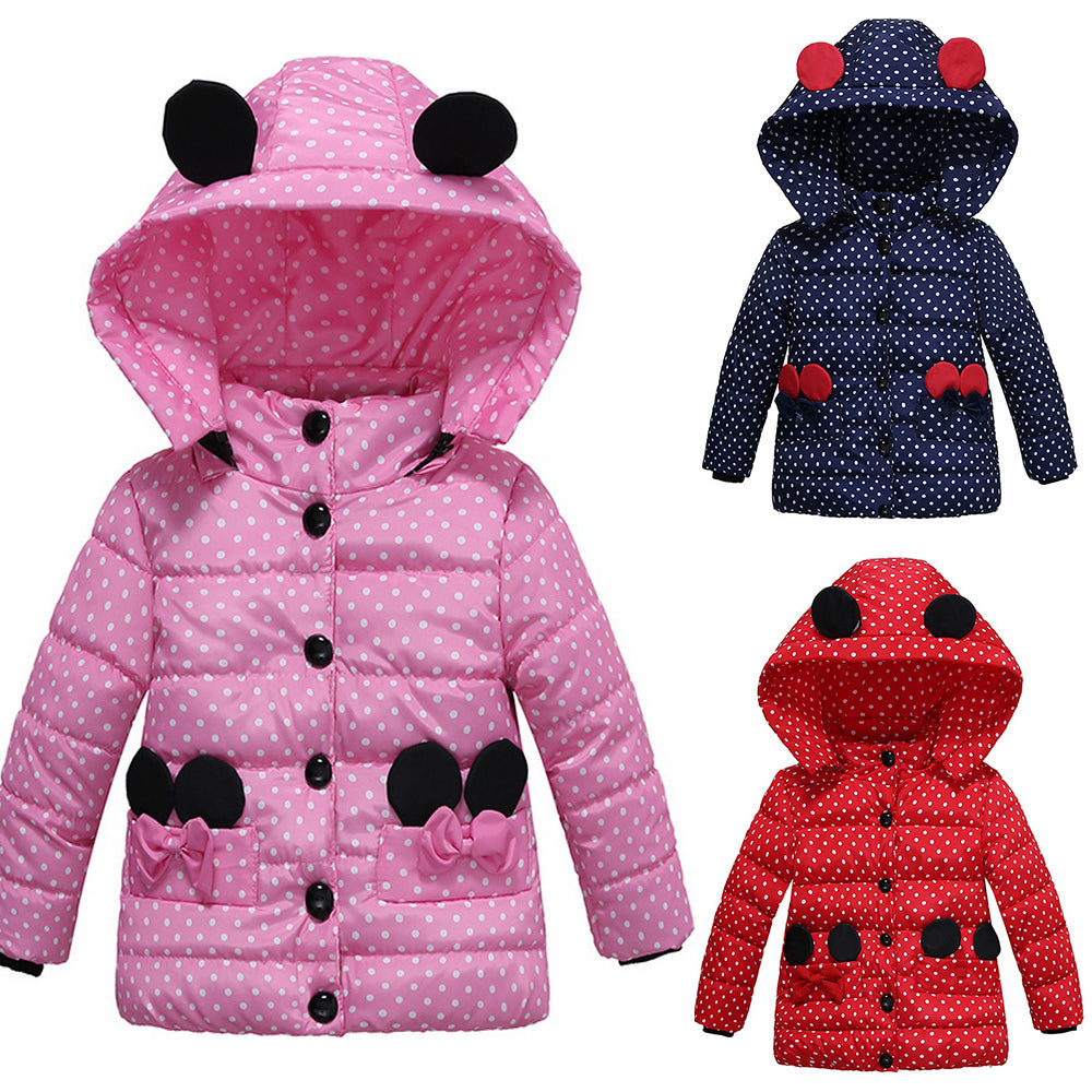 Girls' Cotton Coat with Hood and Animal Design Jacket