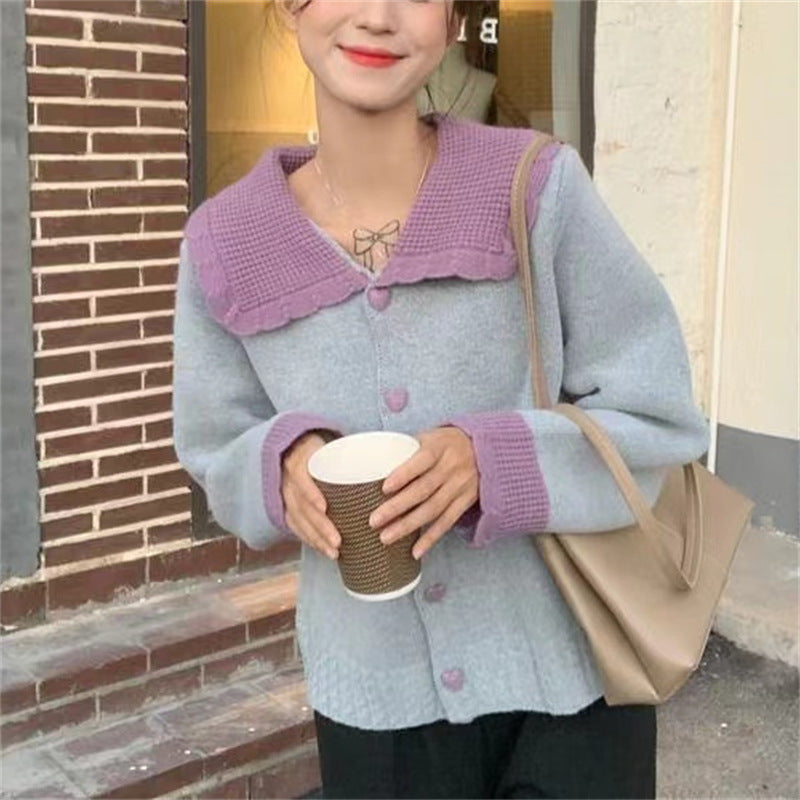 Women's Solid Color Sweater with Doll Collar
