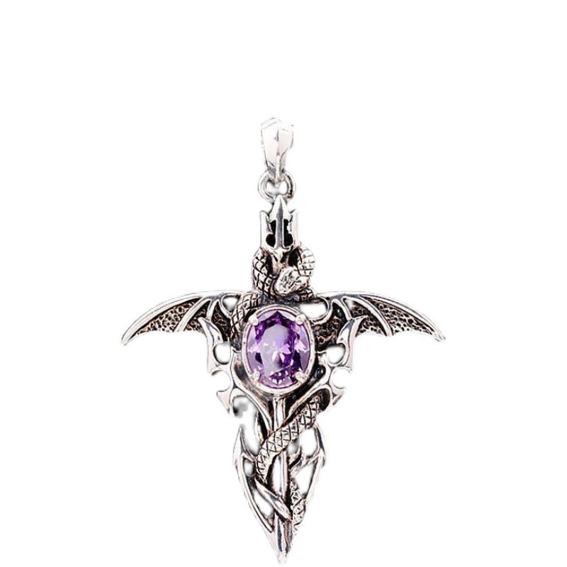 Vintage Demon Sword Pendant with Amethyst Necklace