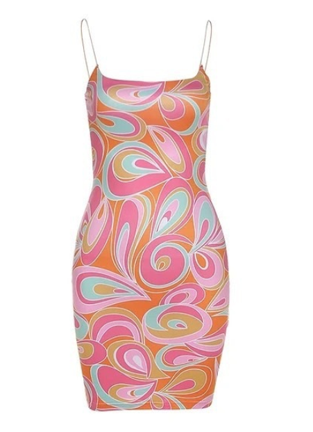 Women's Printed Slim Dress with One-Shoulder Design