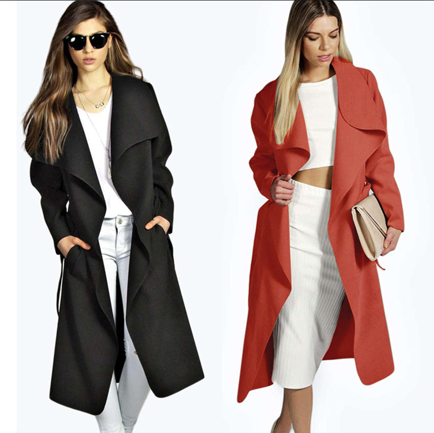 Plus Size Woolen Coat with Belt for Fall/Winter