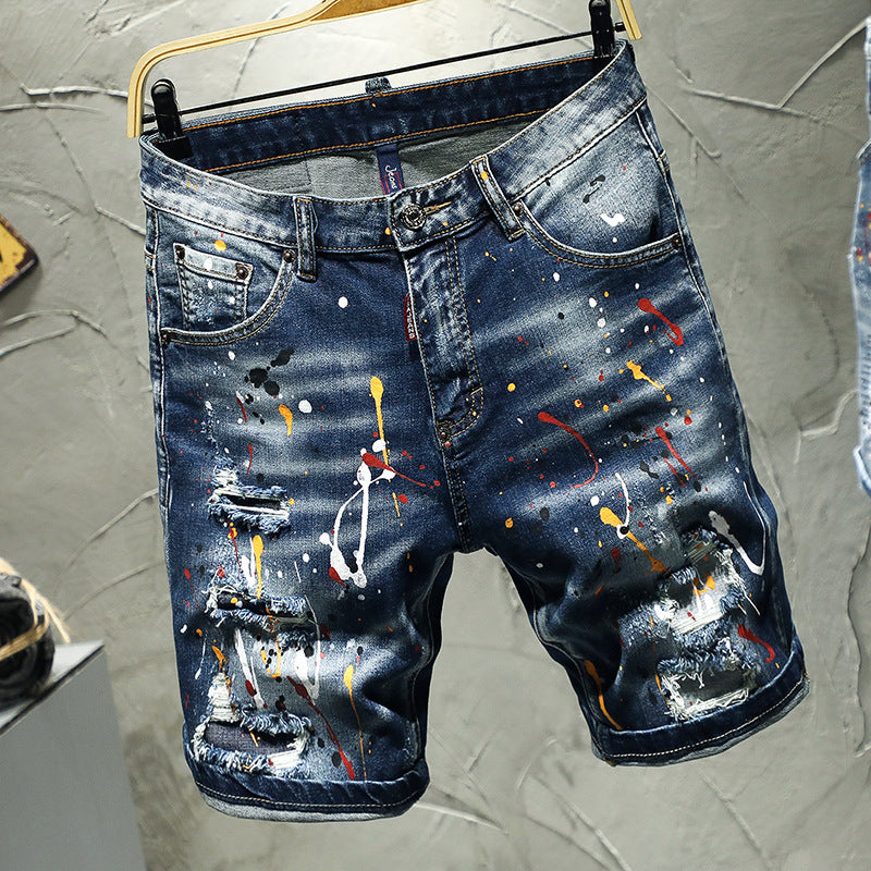 High-End Hand-Painted Men's Personality Jean Shorts